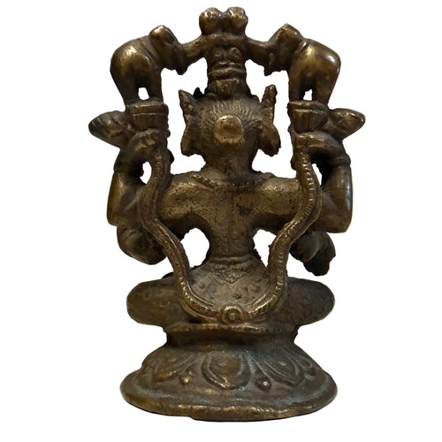 Antique Bronze Hindu Goddess Statue – Likely Lakshmi – Multi-Armed Seated Figure