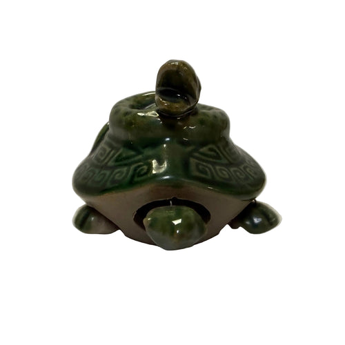 Ceramic Bobble Head Turtle with Coiled Snake Figurine 