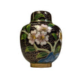 Vintage Chinese Cloisonné Miniature Lidded Jar Black Enamel Flowers 2"